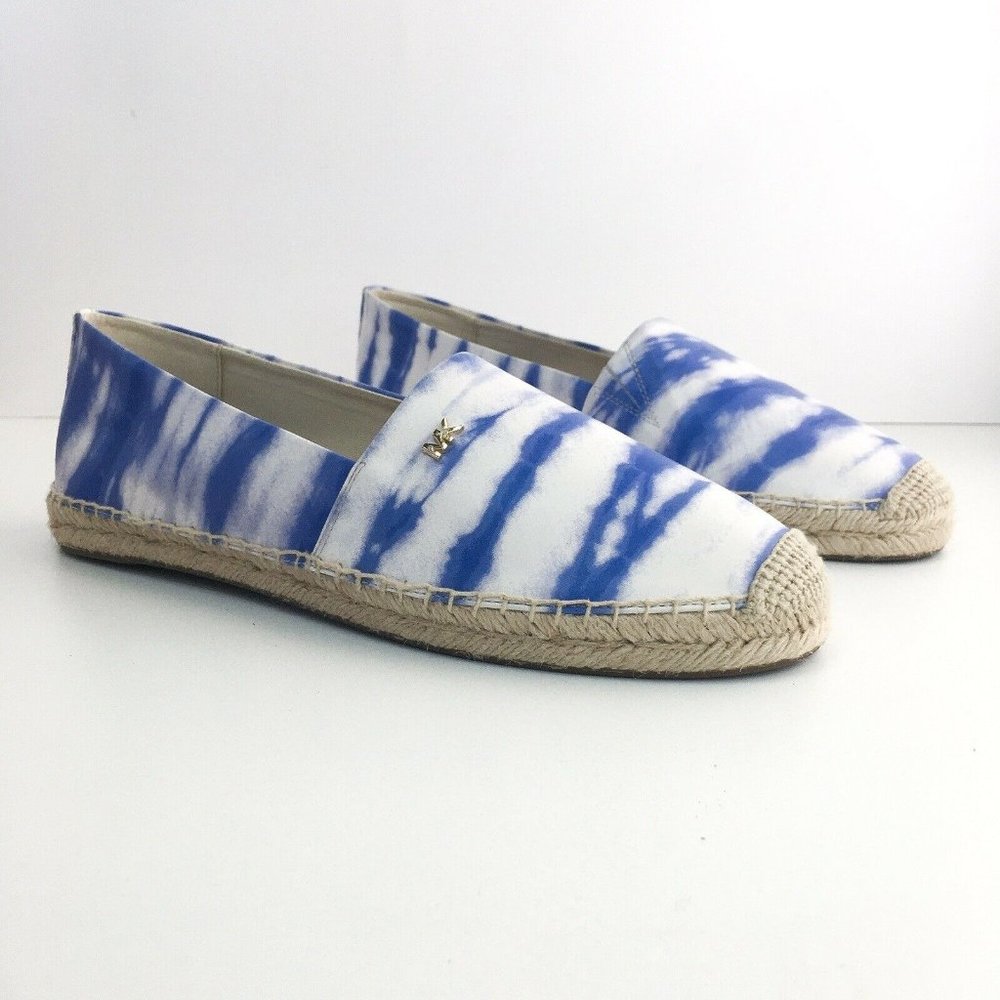 Michael Kors Women's 9.5 Kendrick Slip-On Blue White Tie Dye Oxford Espadrilles